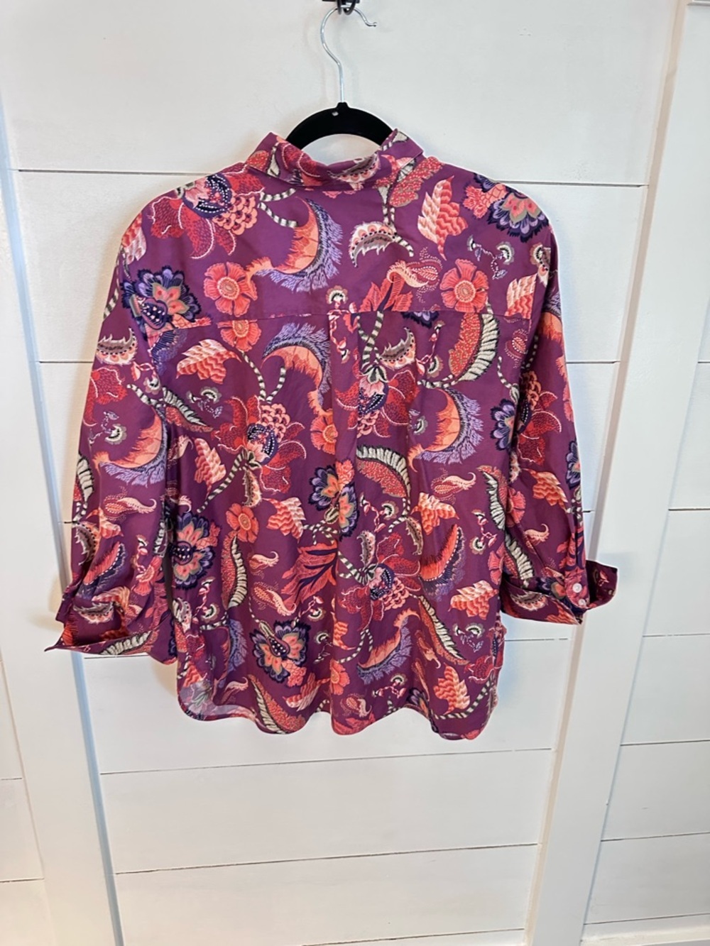 Chicos 16 non-iron paisley cotton spandex plus size button down classic blouse - Picture 3 of 12